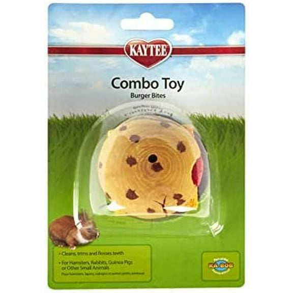 Kaytee Combo Toy Burger Bites: Teeth-Cleaning Wood  Loofah Chew Toy for Small Pets