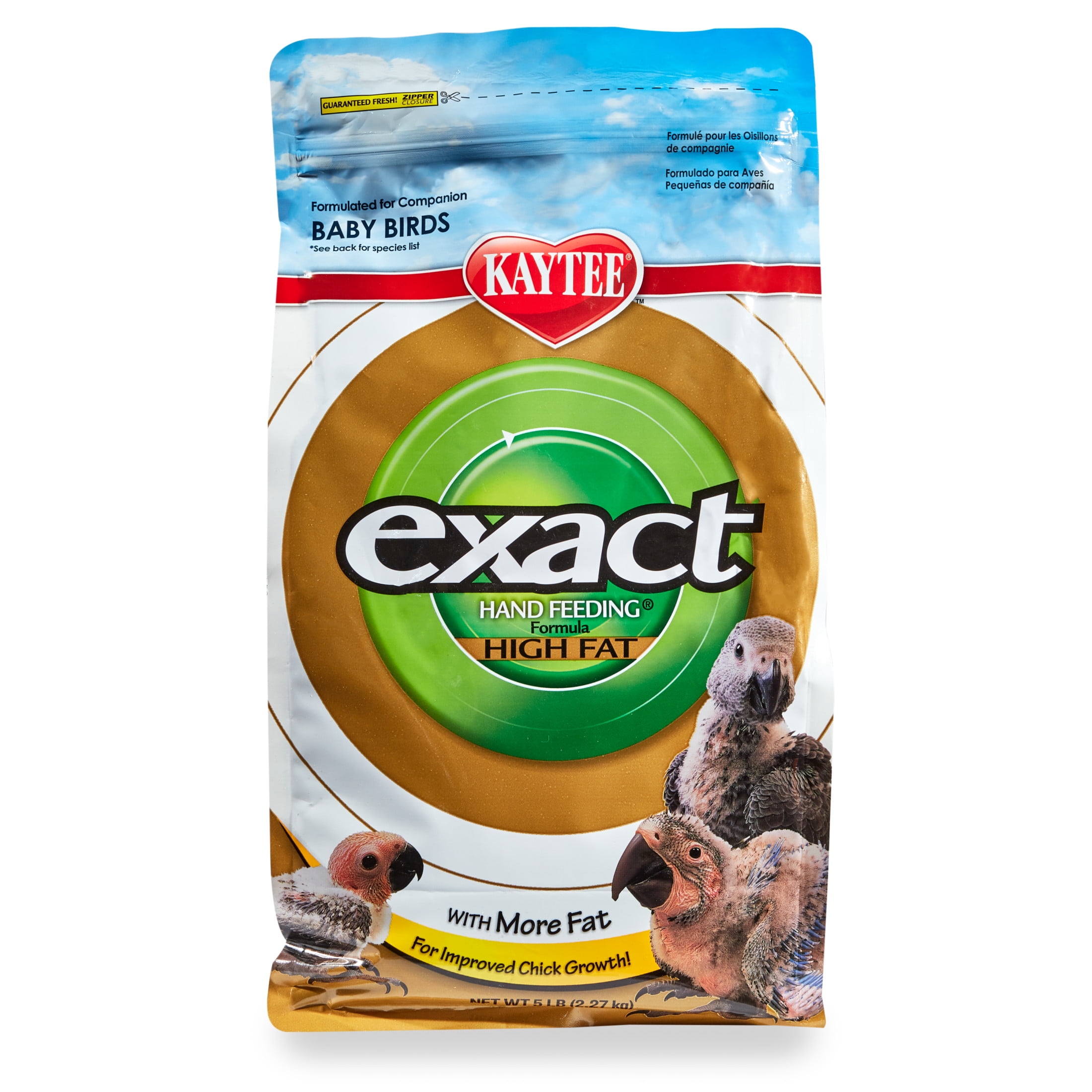 Kaytee Exact Hand Feeding High Fat Powder Formula Pet Baby Bird Food Mix, 5 Pound