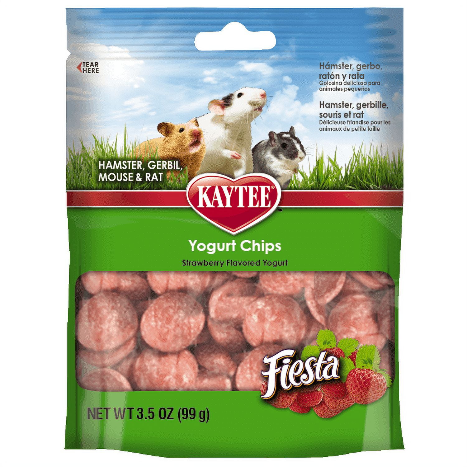 Kaytee Fiesta Strawberry Flavored Yogurt Chips Small Animal Treats, 3.5