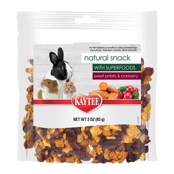 Kaytee Natural Dry Snack for Small Animals, Sweet Potato & Cranberry Treat or Topper, 3 oz