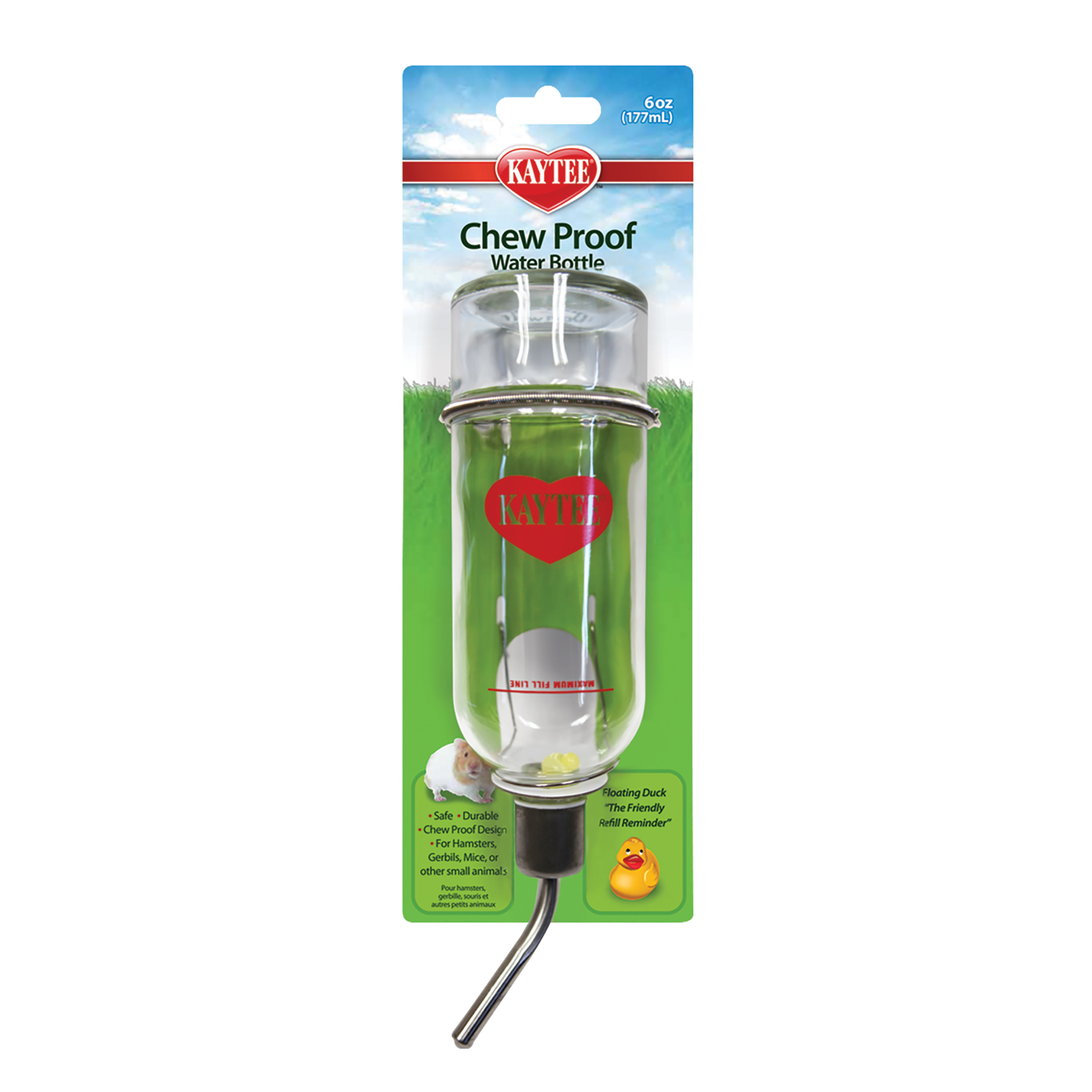 Kaytee Small Animal Pet ChewProof Water Bottle, Clear, 6 oz