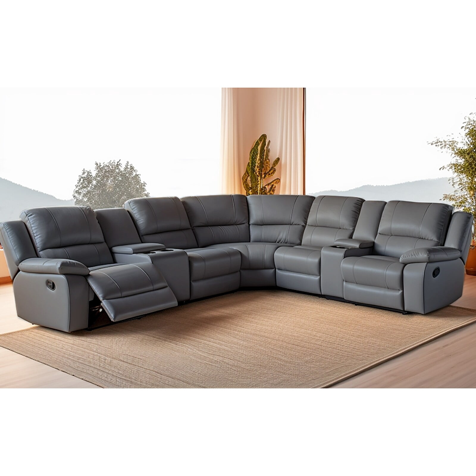Kayto Inc 108" W Modern Contemporary Fuax Leather 7Piece Sectional