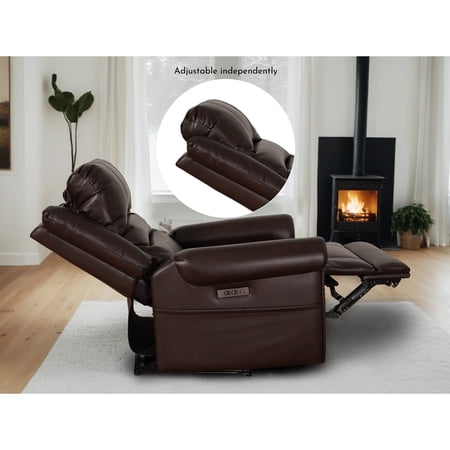 Kayto Inc Power Recliner Couch Top Grain Leather Nailhead Adjustable Headrest Recliner Chair Brown