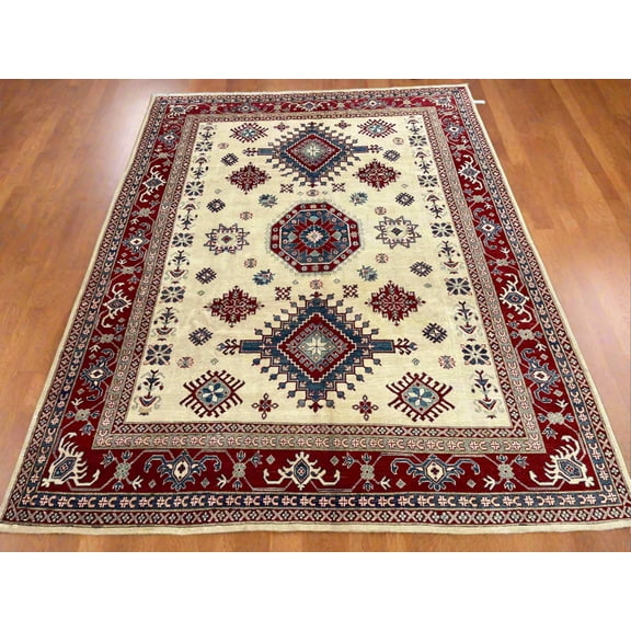 Kazak Beige 9X12 Handmade Wool Rug # 13737