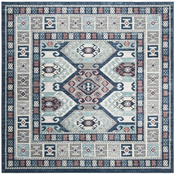 SAFAVIEH Kazak Jancis Geometric Area Rug, Blue/Grey, 6'7" x 6'7" Square