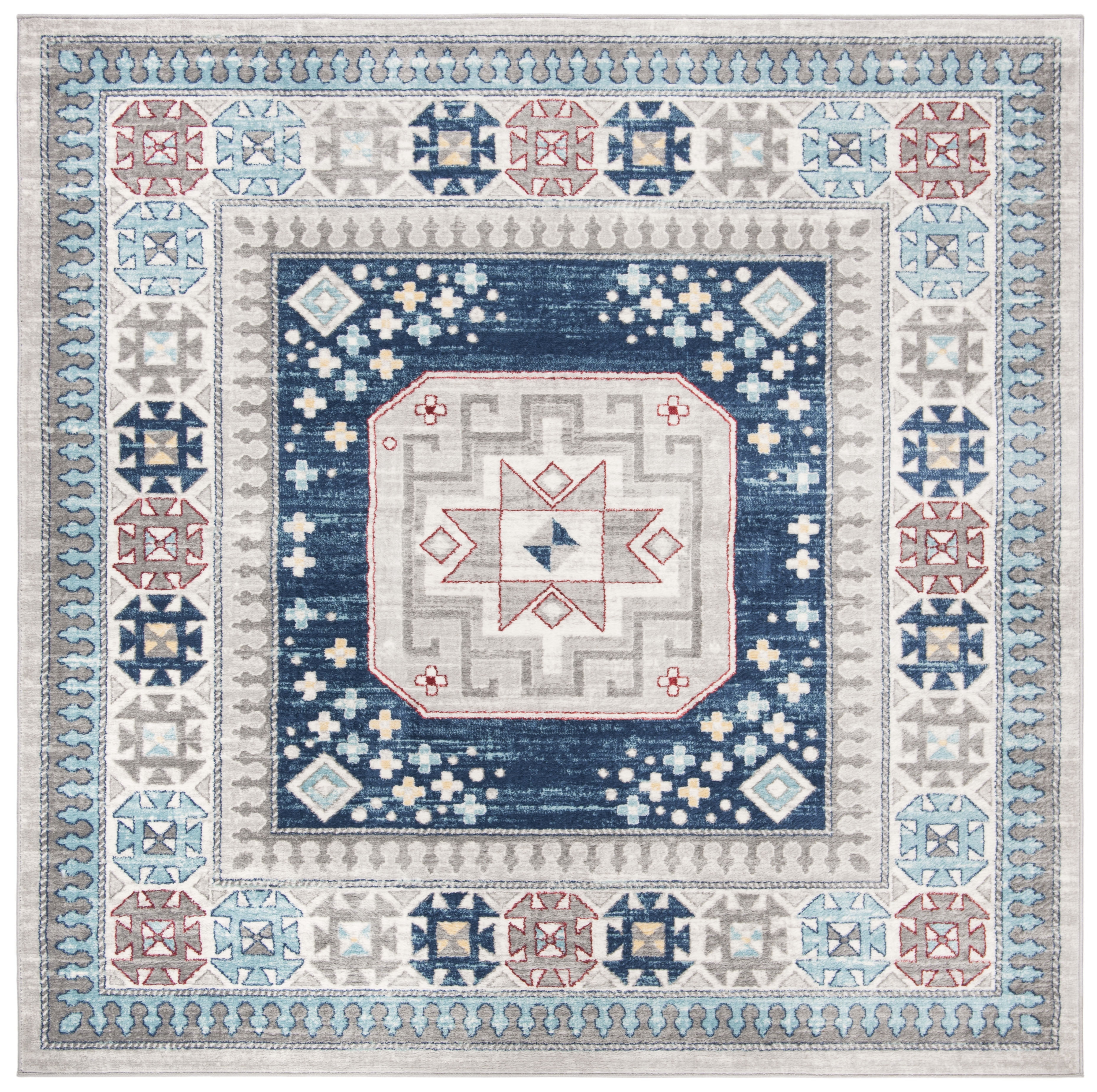Palatial Blue & Grey Synthetic 80" Square Area Rug