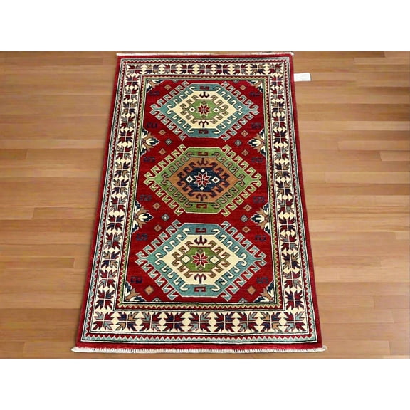 Kazak Geometric 3X5 Handmade Wool Rug # 13013