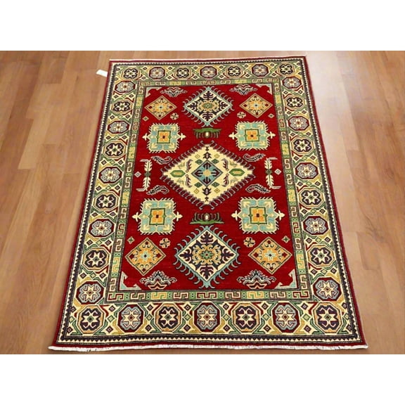 Kazak Geometric Red 5X7 Handmade Wool Rug # 13307