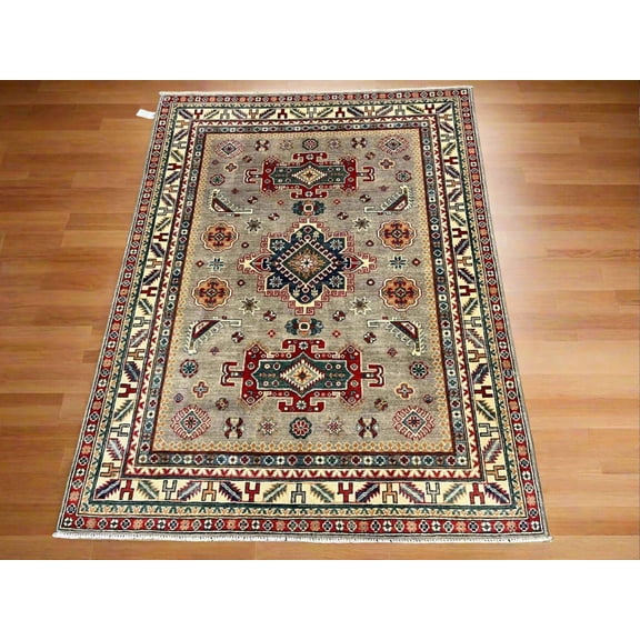 Kazak Gray Brown 5X7 Handmade Wool Rug # 12537