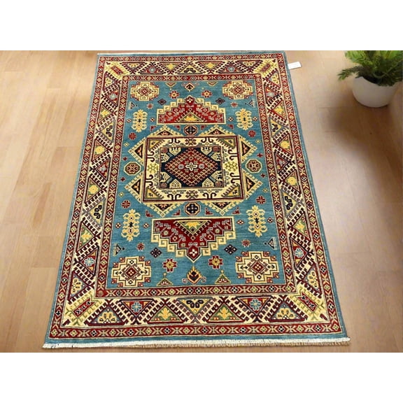 Kazak Light Blue 5X7 Handmade Wool Rug # 13037