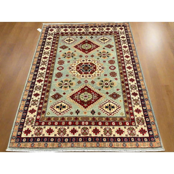 Kazak Light Blue 5X7 Handmade Wool Rug # 13312