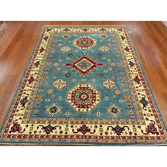 Kazak Light Blue 9X12 Handmade Wool Rug # 12481