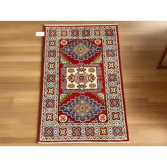 Kazak Red 3X4 Handmade Wool Rug # 13297