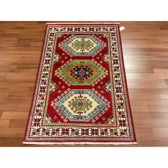 Kazak Red 3X5 Handmade Wool Rug # 13007