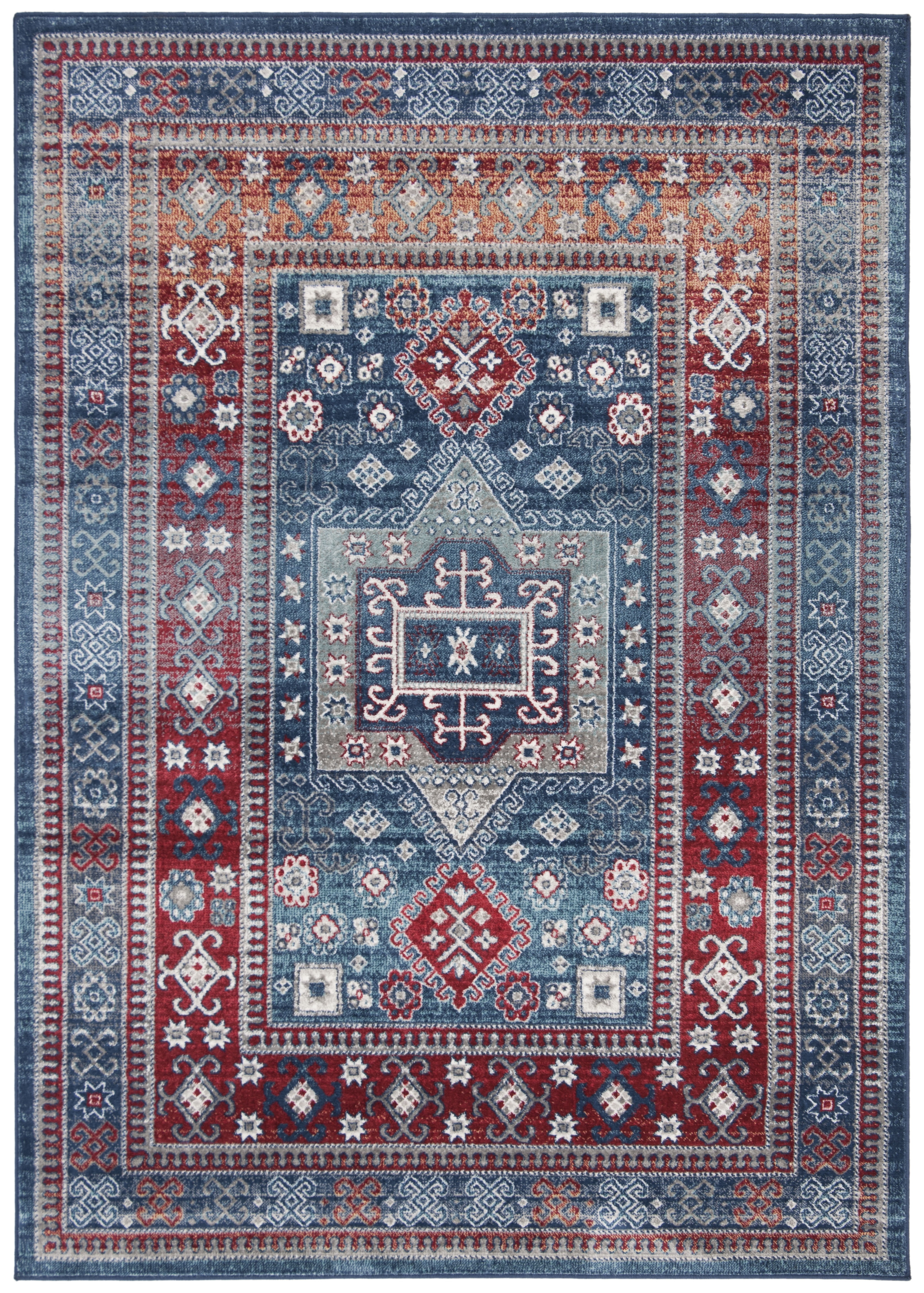Palatial Red & Blue Traditional Kazak Round Rug, 9' x 12'