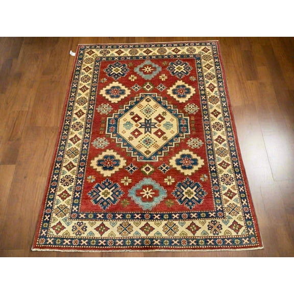 Kazak Rest Blue Multicolor 5X7 Handmade Wool Rug # 9450