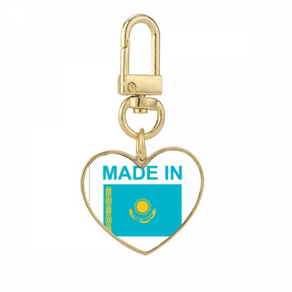 Kazakhstan Country Love Gold Heart Keychain Metal Keyring Holder
