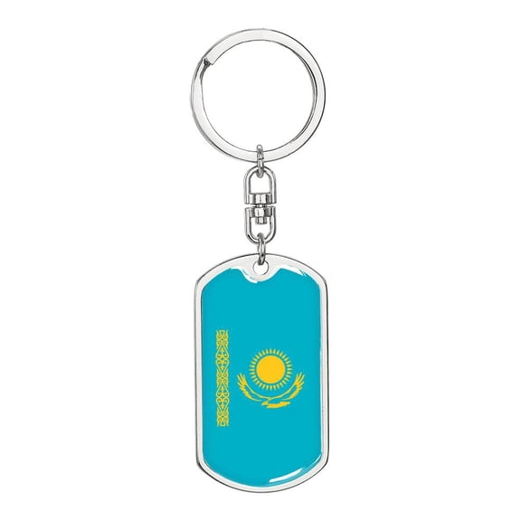 Kazakhstan Flag Keychain Dog Tag Stainless Steel or 18k Gold