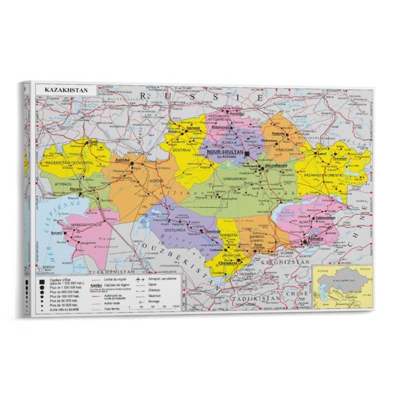 Kazakhstan Map Posters Canvas Wall Art Poster Decorative Bedroom Modern Home Print Picture Artworks Posters 12x18inch(30x45cm)