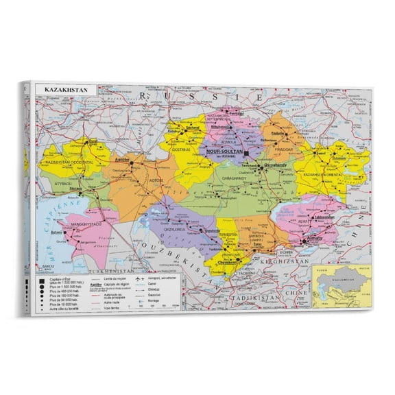 Kazakhstan Map Posters Posters Wall Art Painting Canvas Gift Living Room Prints Bedroom Decor Poster Artworks 24x36inch(60x90cm)