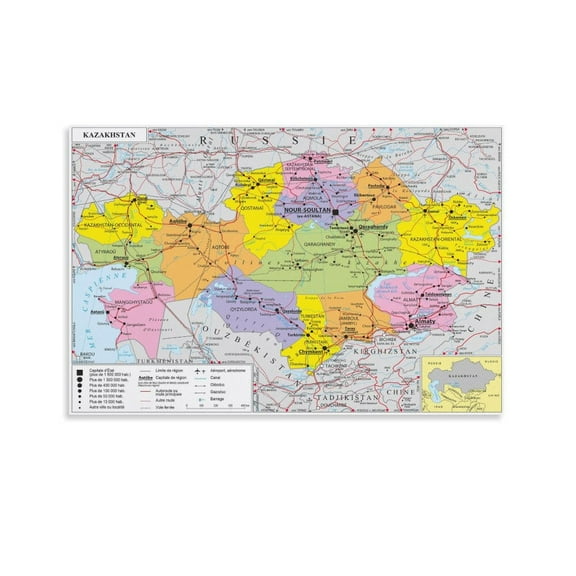 Kazakhstan Map Posters Wall Art Poster Scroll Canvas Painting Picture Living Room Decor Home 12x18inch(30x45cm)
