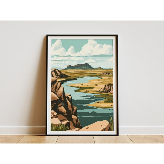 Kazakhstan Steppe Lake Poster Print Vintage Travel Art Nature Landscape Wall Decor Northern Kazakhstan Saryarka Modern Home Decor - Poster Unframed