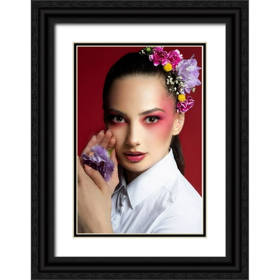 Kazamil, Farid 13x18 Black Ornate Wood Framed with Double Matting Museum Art Print Titled - The Flower