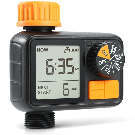 Kazeila Hose Water Timer, 1 Outlet Automatic Watering Timer for Gardens, Sprinkler Timer with Rain Delay / Child Lock /IP65 Waterproof, Large LCD Screen Irrigation Systems for Garden
