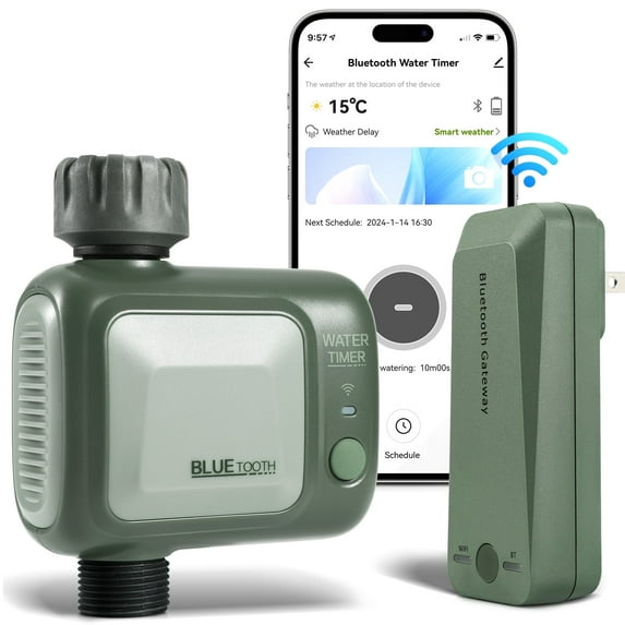 Kazeila Smart Sprinkler Timer for Garden, Hose Watering Timer with WIFI Hub, Wireless Remote APP Control Irrigation System, Water Flow Meter for Garden Lawn Watering