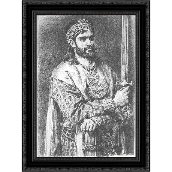 Kazimierz II Sprawiedliwy 20x24 Black Ornate Wood Framed Canvas Art by Matejko, Jan