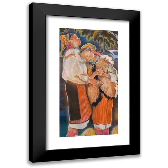Kazimierz Sichulski 14x24 Black Modern Framed Museum Art Print Titled - Palm Sunday - Triptych. Hutsul Girls (1906)