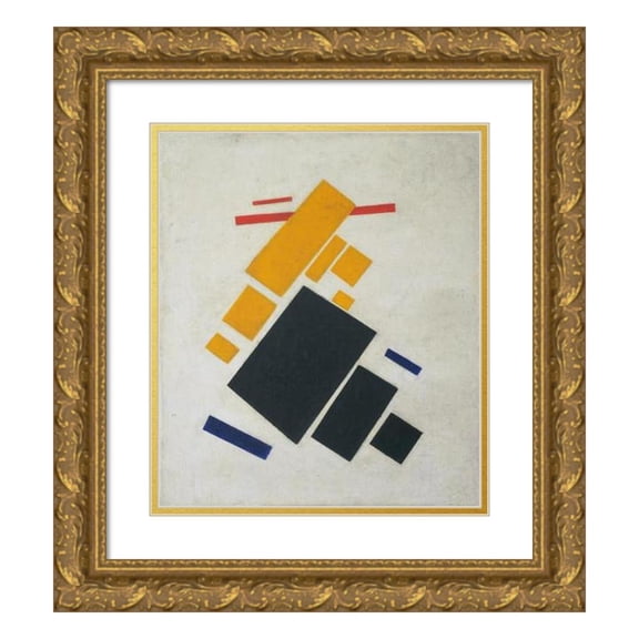 Kazimir Malevich 15x17 Gold Ornate Wood Frame and Double Matted Museum Art Print Titled - Suprematist Composition; Airplane Flying (1915)