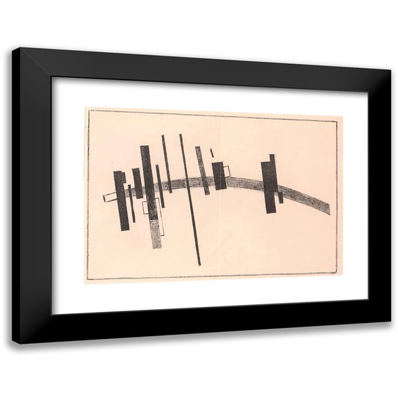 Kazimir Malevich 24x18 Black Modern Framed Museum Art Print Titled - Sensation of the Motion and the Obstacle (1916)
