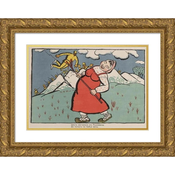 Kazimir Malevich 24x18 Gold Ornate Framed and Double Matted Museum Art Print Titled - An Austrian Went to Radziwill and Came Right on to a Peasant Woman's Pitchfork (1914-1915)