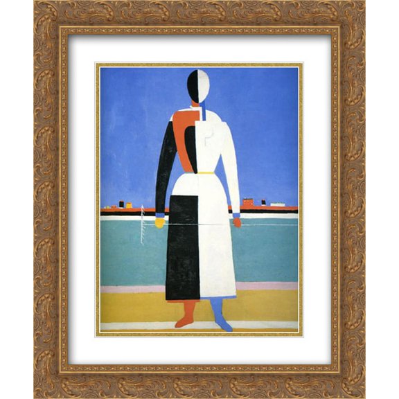 Kazimir Malevich 2x Matted 20x24 Gold Ornate Framed Art Print 'Woman with Rake'