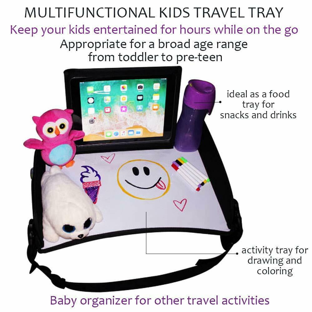 Kaztro Multifunctional Kids Activity, Snack & Play Tray , Built in Dry Erase Desk with Markers, Portable Travel in Car Stroller & Plane