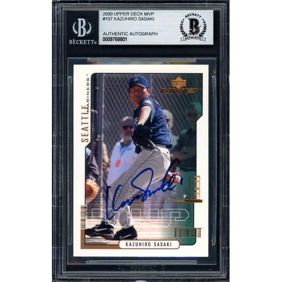 Kazuhiro Sasaki Autographed 2000 Upper Deck MVP Rookie Card #107 Seattle Mariners Beckett BAS Stock #120870