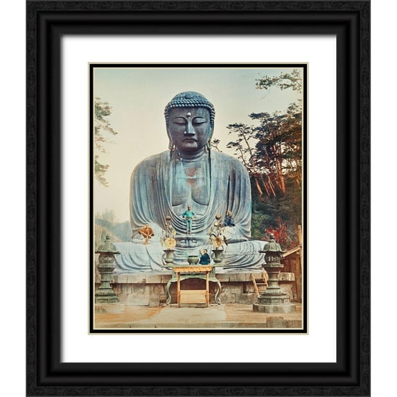 Kazumasa, Ogawa 26x32 Black Ornate Wood Framed with Double Matting Museum Art Print Titled - The Bronze Buddha at Kamakura