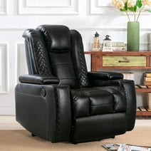 Kbest Power Recliner Chair with Cup Holders and Hidden Arm Storage Leather Home Theater Recliner with with USB Ports-Black