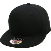 Solid Flat Brim Bill Fitted Baseball Cap, Black