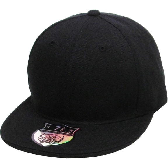 Kbethos Solid Flat Brim Bill Fitted Baseball Cap, Black