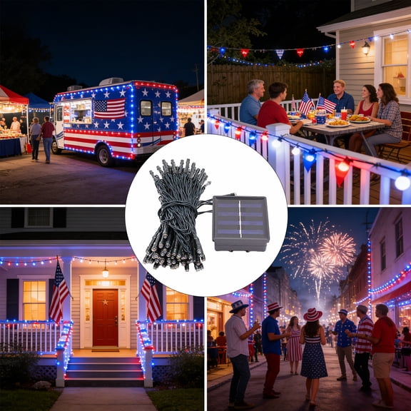 Kbndieu 100 LED Red White and Blue Solar String Lights Outdoor Waterproof, Solar Powered LED Patriotic Lights, Solar Tree Lights for Independence Day 4th of July Memorial Day Decorations