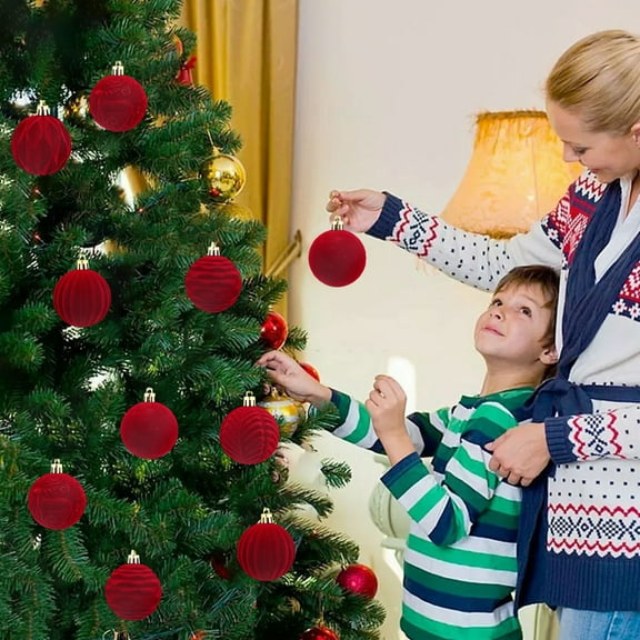 Kbndieu 12PCS Velvet Christmas Balls Ornaments for Christmas Tree Decorations 2.36inch Red Flocked Christmas Tree Ornaments Hanging Balls for Indoor Holiday Christmas Decor