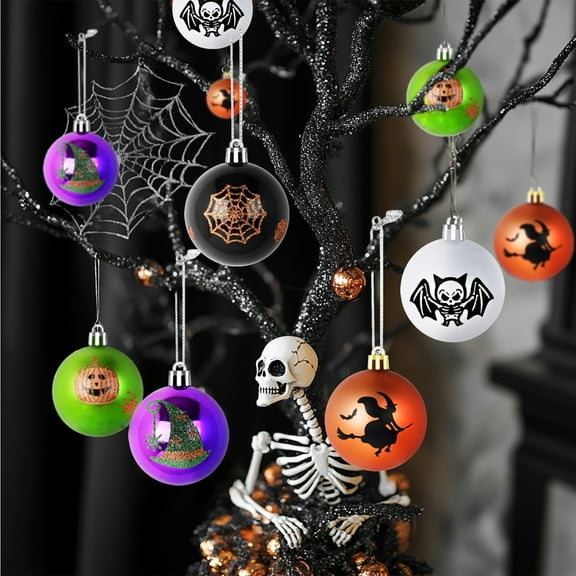 Kbndieu 16 Pcs Halloween Ball Ornaments for Tree, 2.4 Inch Halloween Witch Ghost Hanging Balls with Sequins, Halloween Tree Decorations for Party Hanging Decor