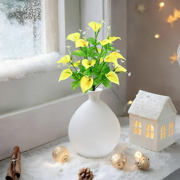 Kbndieu 18pcs Yellow Artificial Flowers Bouquet, Realistic Fake Silk Flowers for Home Decor Indoor, Faux Floral Arrangements Wedding Bridal Party Table Centerpieces Decorations