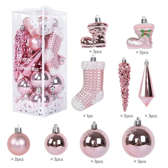 Kbndieu 21Pcs Christmas Ball Ornaments Pink Christmas Tree Decorations Ornaments Set Shatterproof Plastic Christmas Decor Hanging Baubles for Xmas Tree Home Party