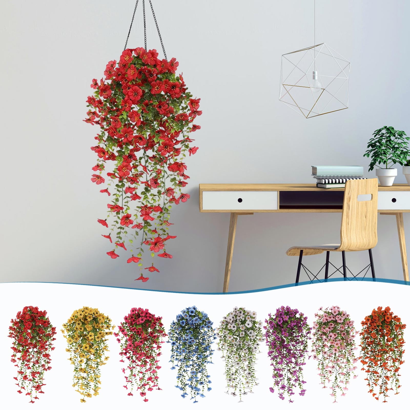 Kbndieu 2PCS Artificial Fake Hanging Flowers Plants Violet Flower for Outdoors, Faux Silk Spring Summer Flower for Garden Porch Patio Balcony Yard Wedding Decor