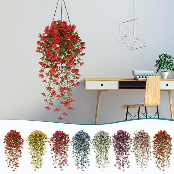 Kbndieu 2PCS Artificial Fake Hanging Flowers Plants Violet Flower for Outdoors, Faux Silk Spring Summer Flower for Garden Porch Patio Balcony Yard Wedding Decor