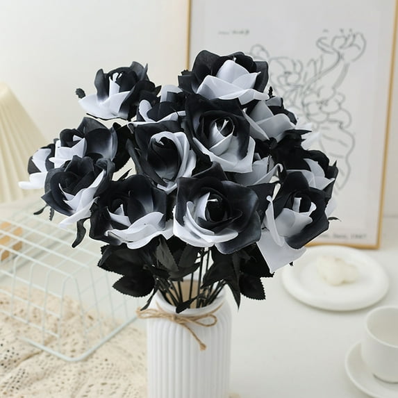 Kbndieu 3 PCS Black Roses Artificial Flowers Bulk, Fake Flowers Silk Roses for Home Halloween Decorations Party
