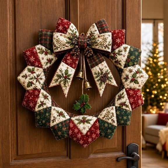 Kbndieu 3D Fabric Poke Wreath DIY Kit, Christmas Wreath DIY Kit for Adults Beginners, Handmade Xmas Wreath Hanging Decor for Front Door Wall Window, Christmas Gifts for Craft Lovers